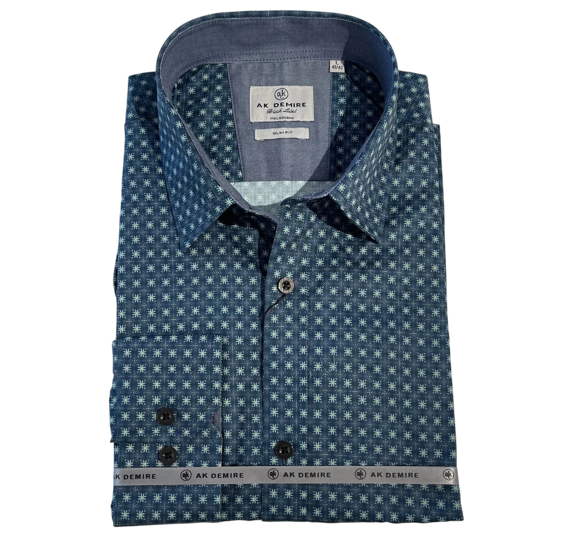 AK DEMIRE AK-555 L/S Geo Print Shirt - Blue/Green - Image 2