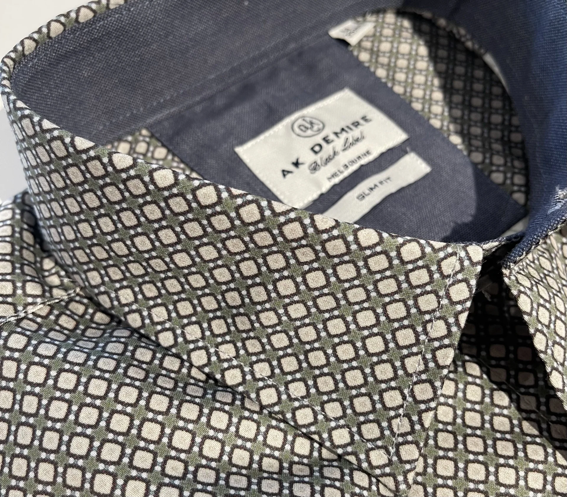 AK DEMIRE AK-553 L/S Geo Print Shirt - Green/Stone - Image 2