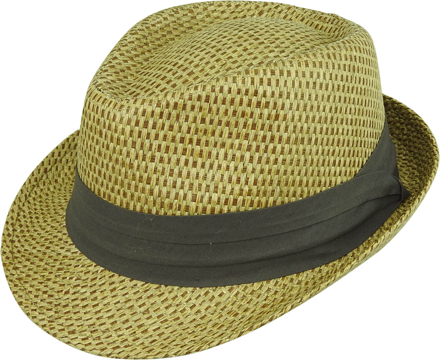 Avenel of Melbourne 21573 Straw Trilby w Pleat Puggaree - Toast/Cocoa