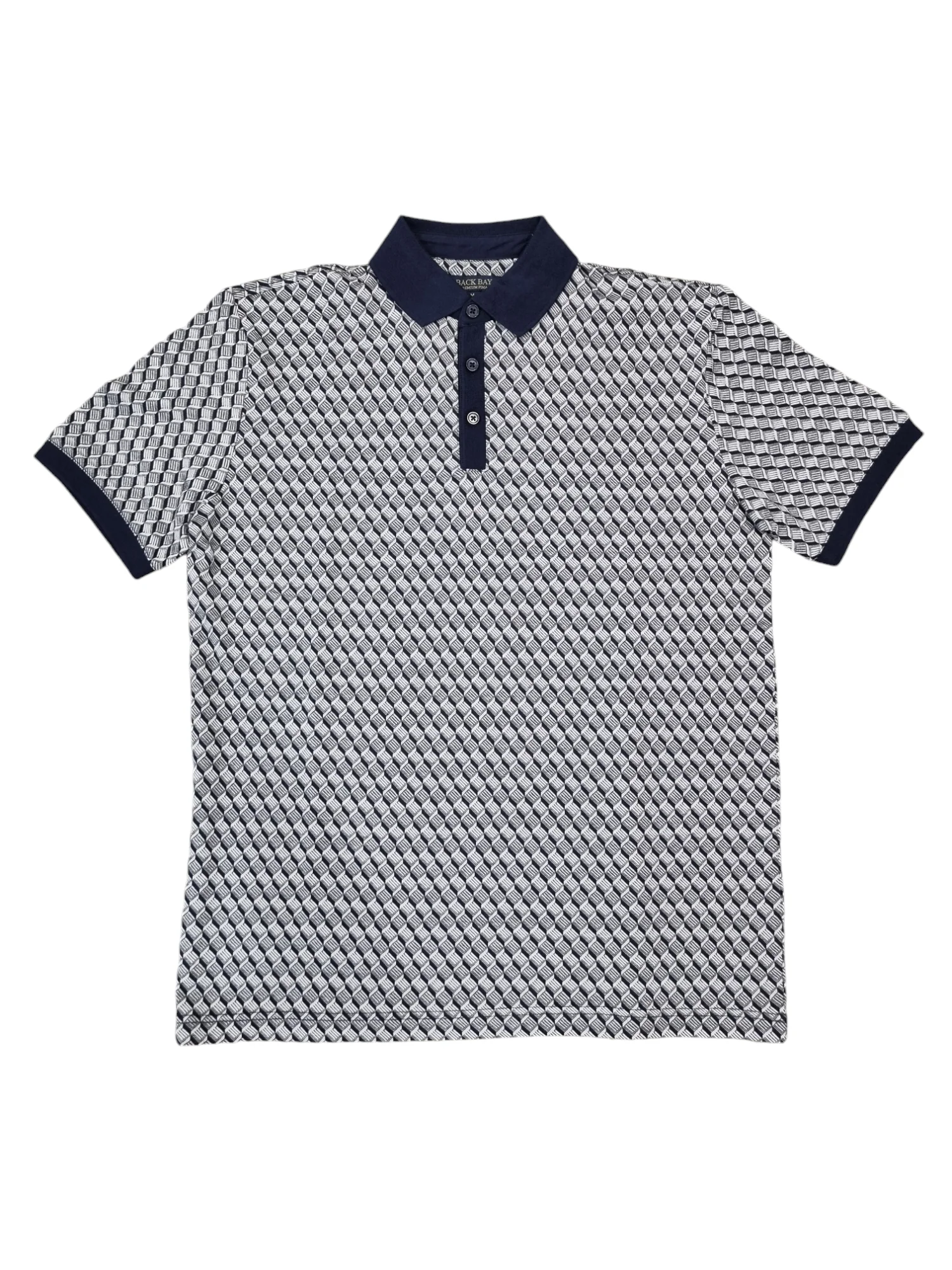 Back Bay G280111 Pima Cotton Jacquard Polo - Navy - Image 2