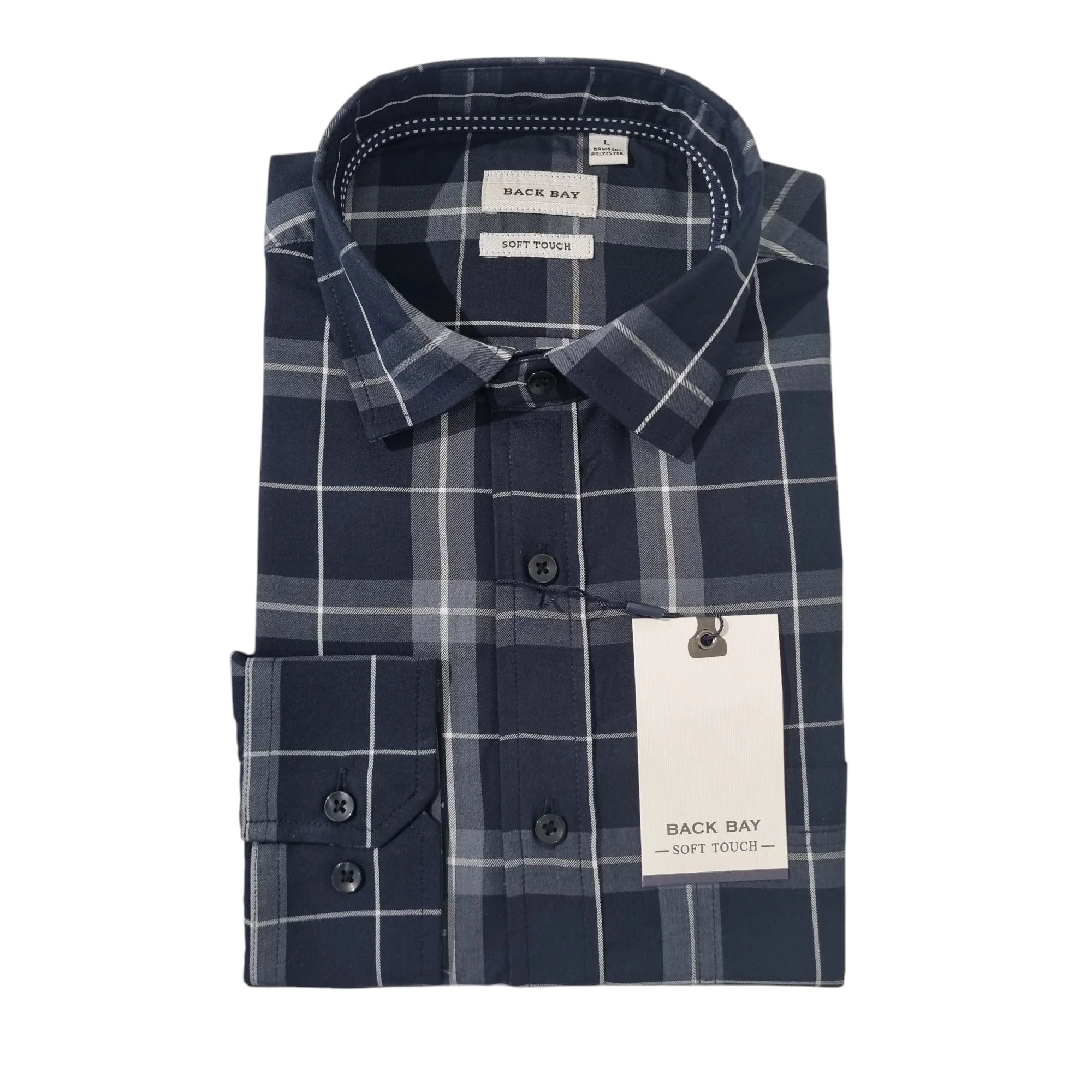 BACK BAY G380201 Bamboo Plaid L/S Shirt - Navy