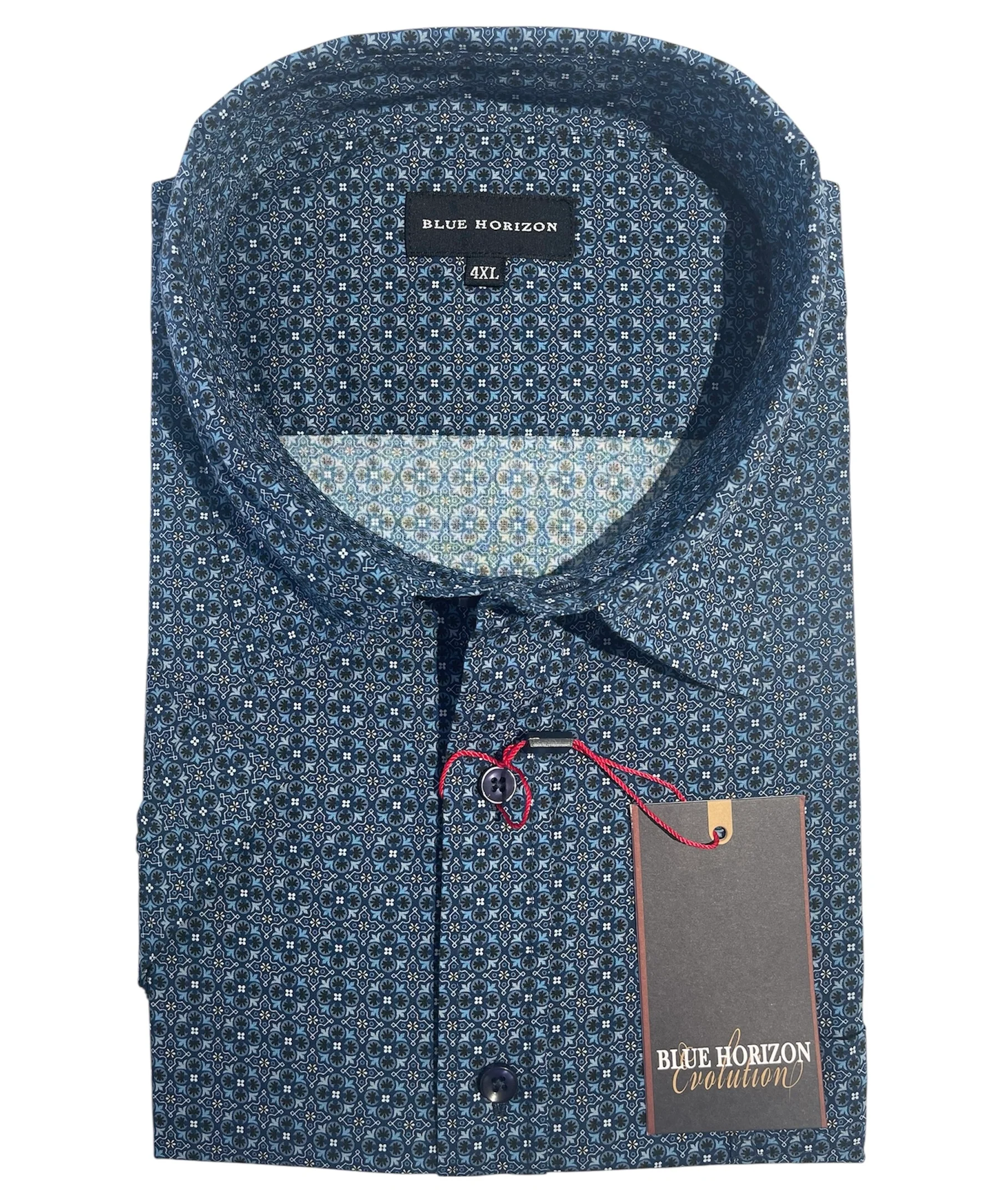 Blue Horizon BH48662 Poly Cotton Print S/S Shirt - Indigo