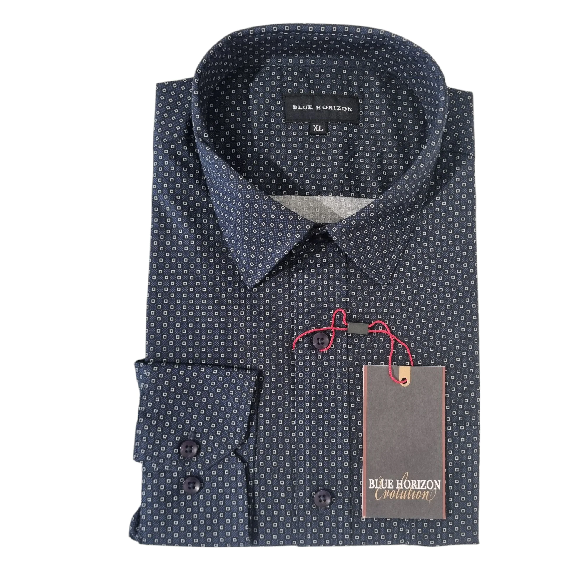 BLUE HORIZON BH38354 Poly Cotton Print L/S Shirt - Midnight
