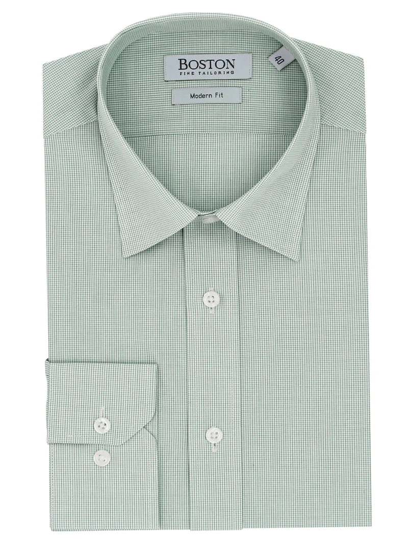 BOSTON Liberty W26BS702LB-31 Microchecked L/S Business Shirt - Green