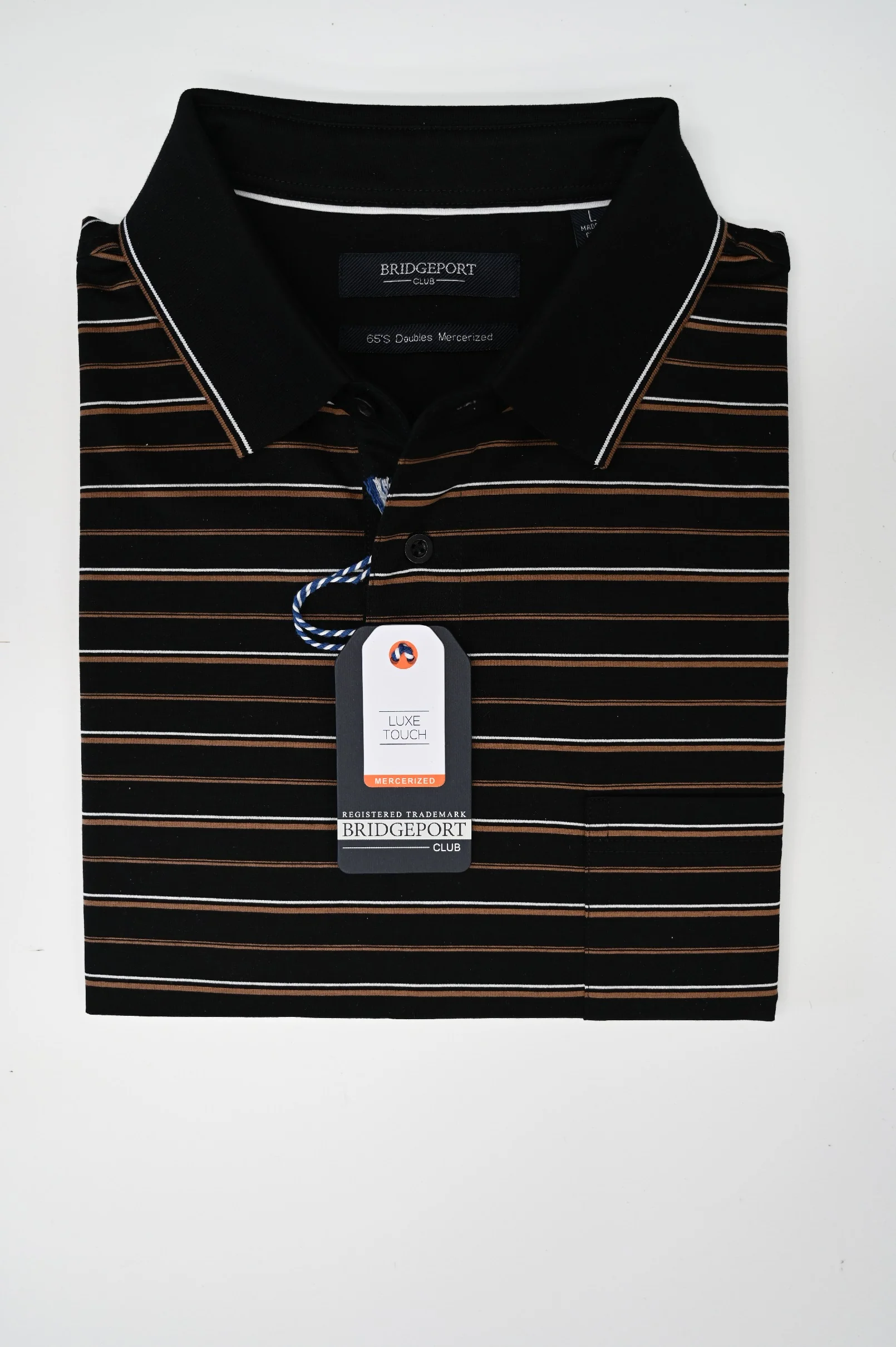 Bridgeport B2380 Double Mercerized Polo Shirt - Black/Tan