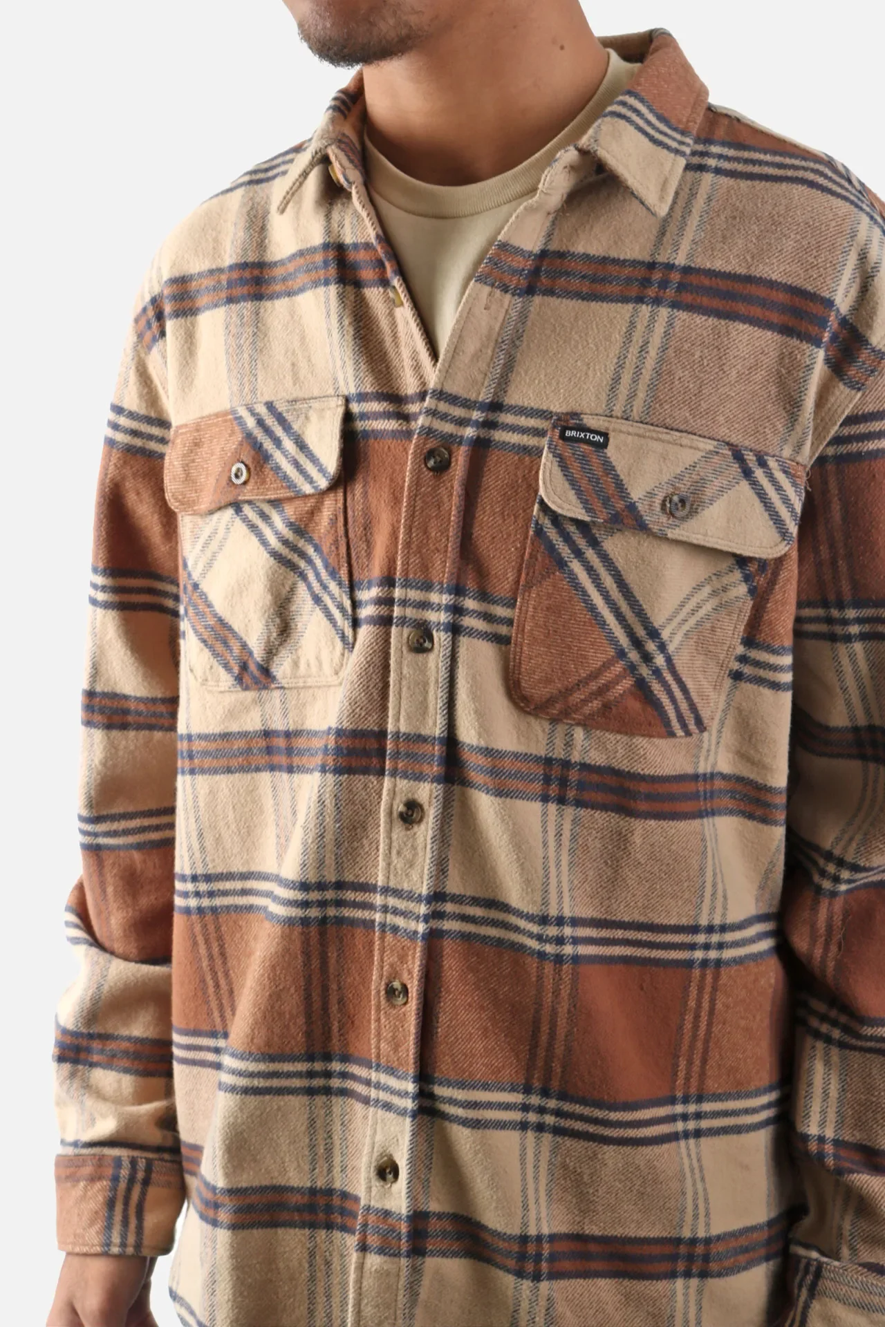Brixton Bowery Heavy Weight Flannel - Sand/Bison - Image 2
