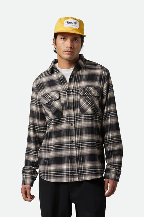 BRIXTON Bowery L/S Flannel - Black/Char/Beige - Image 2