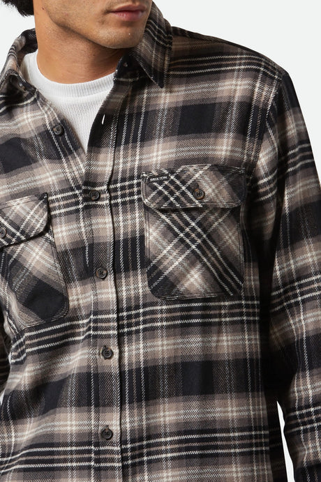 BRIXTON Bowery L/S Flannel - Black/Char/Beige - Image 4
