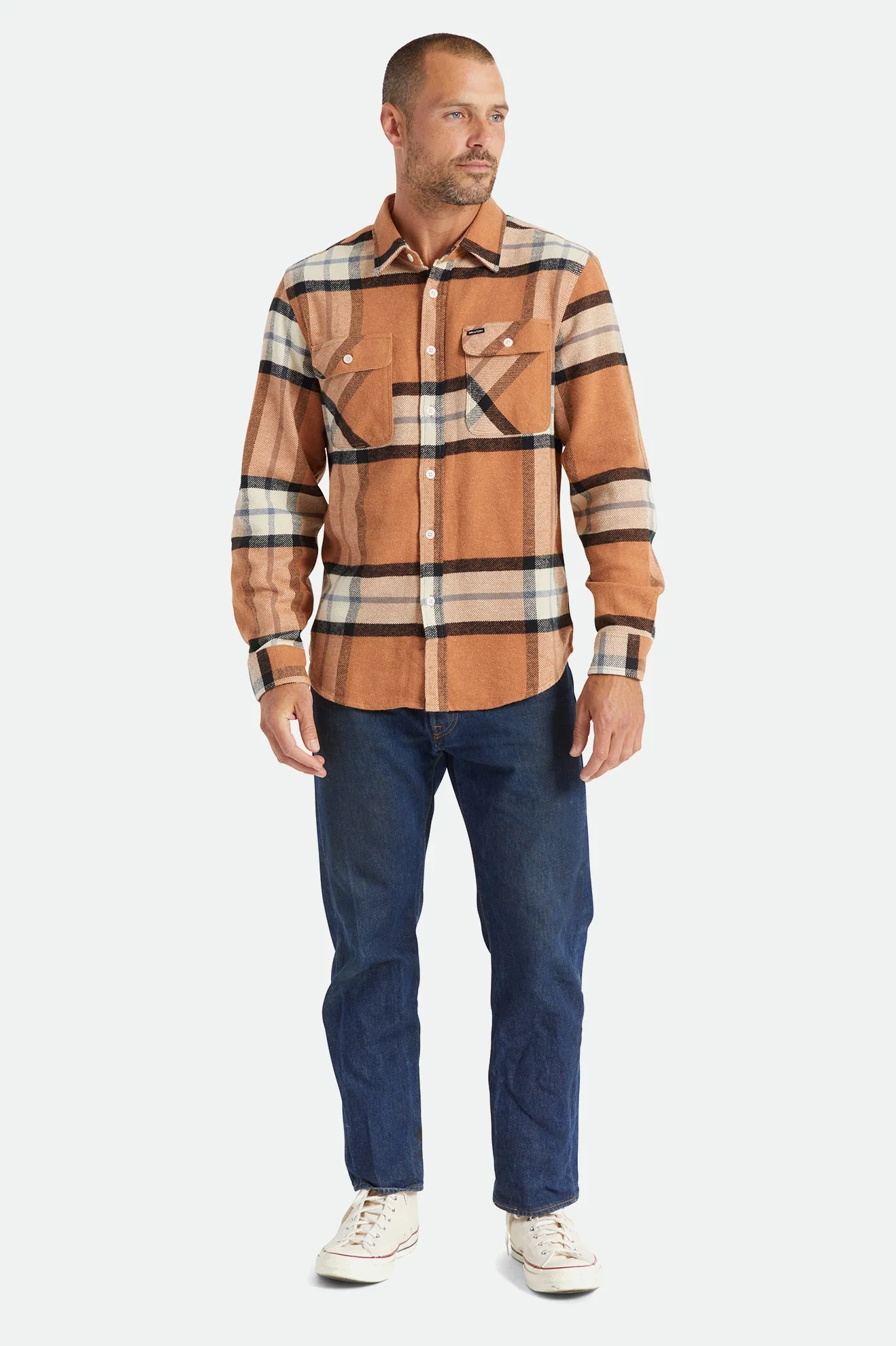 BRIXTON BOWERY L/S FLANNEL - Mocha Plaid