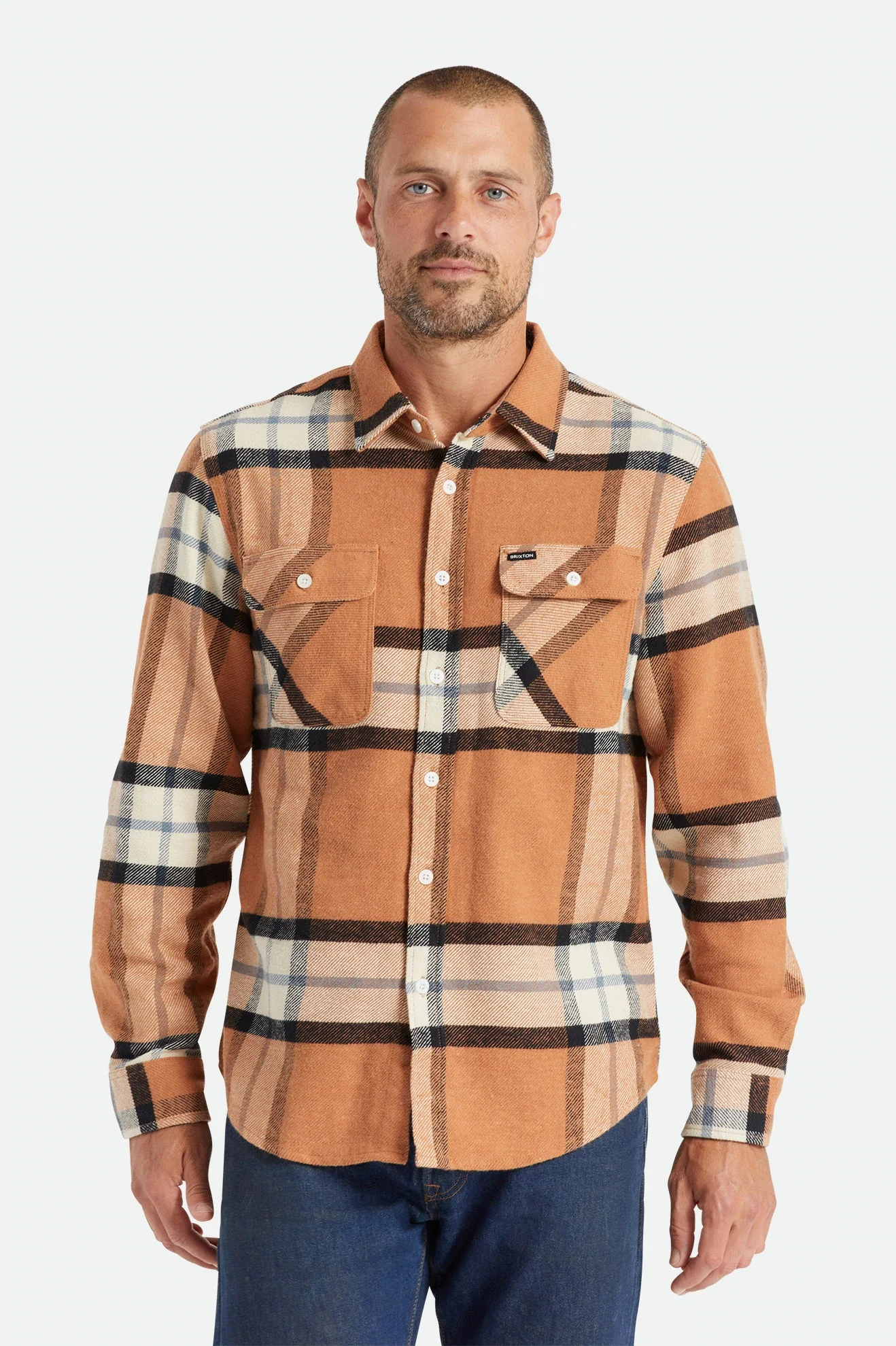 BRIXTON BOWERY L/S FLANNEL - Mocha Plaid - Image 2