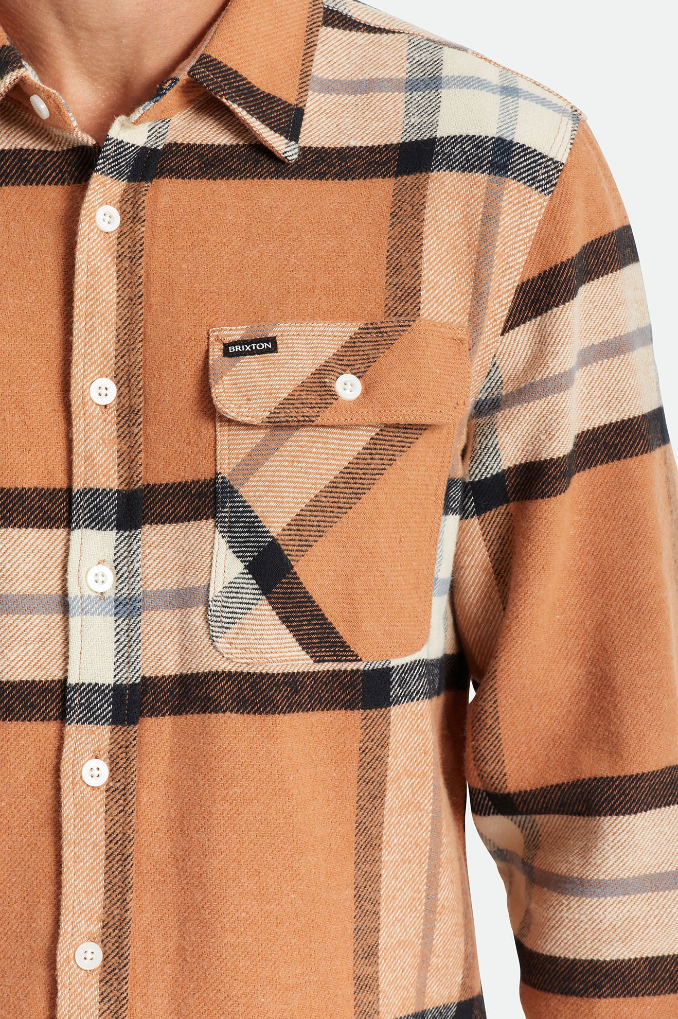 BRIXTON BOWERY L/S FLANNEL - Mocha Plaid - Image 3