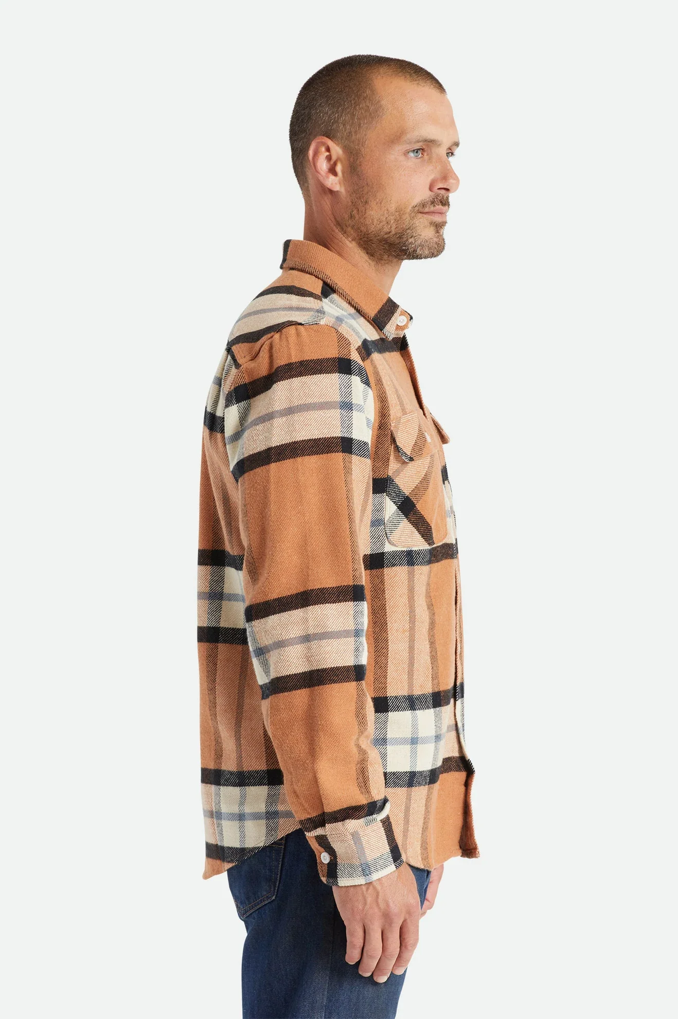 BRIXTON BOWERY L/S FLANNEL - Mocha Plaid - Image 4
