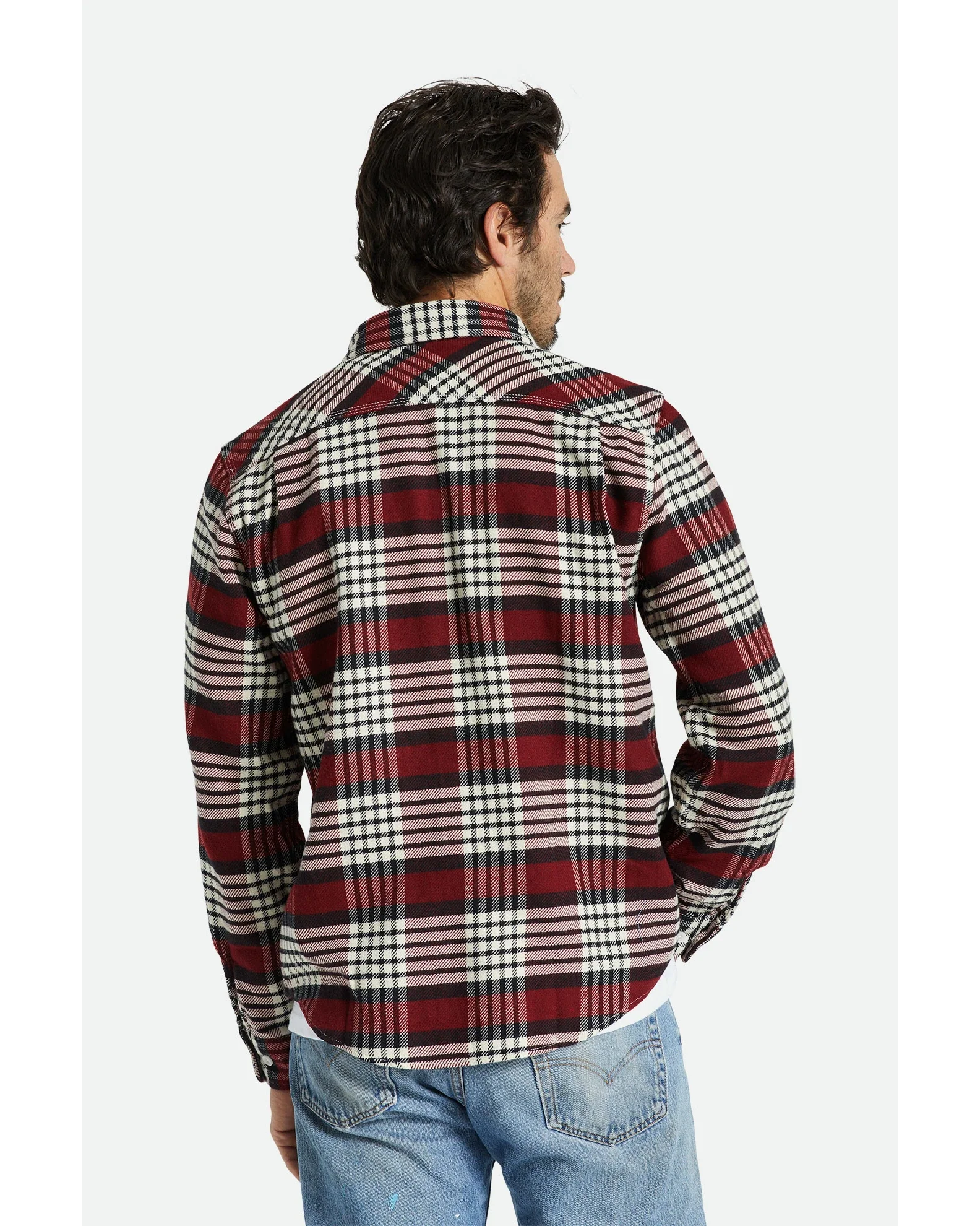 BRIXTON Bowery Long Sleeve Flannel Shirt - Island Berry/White Cap/Black - Image 2