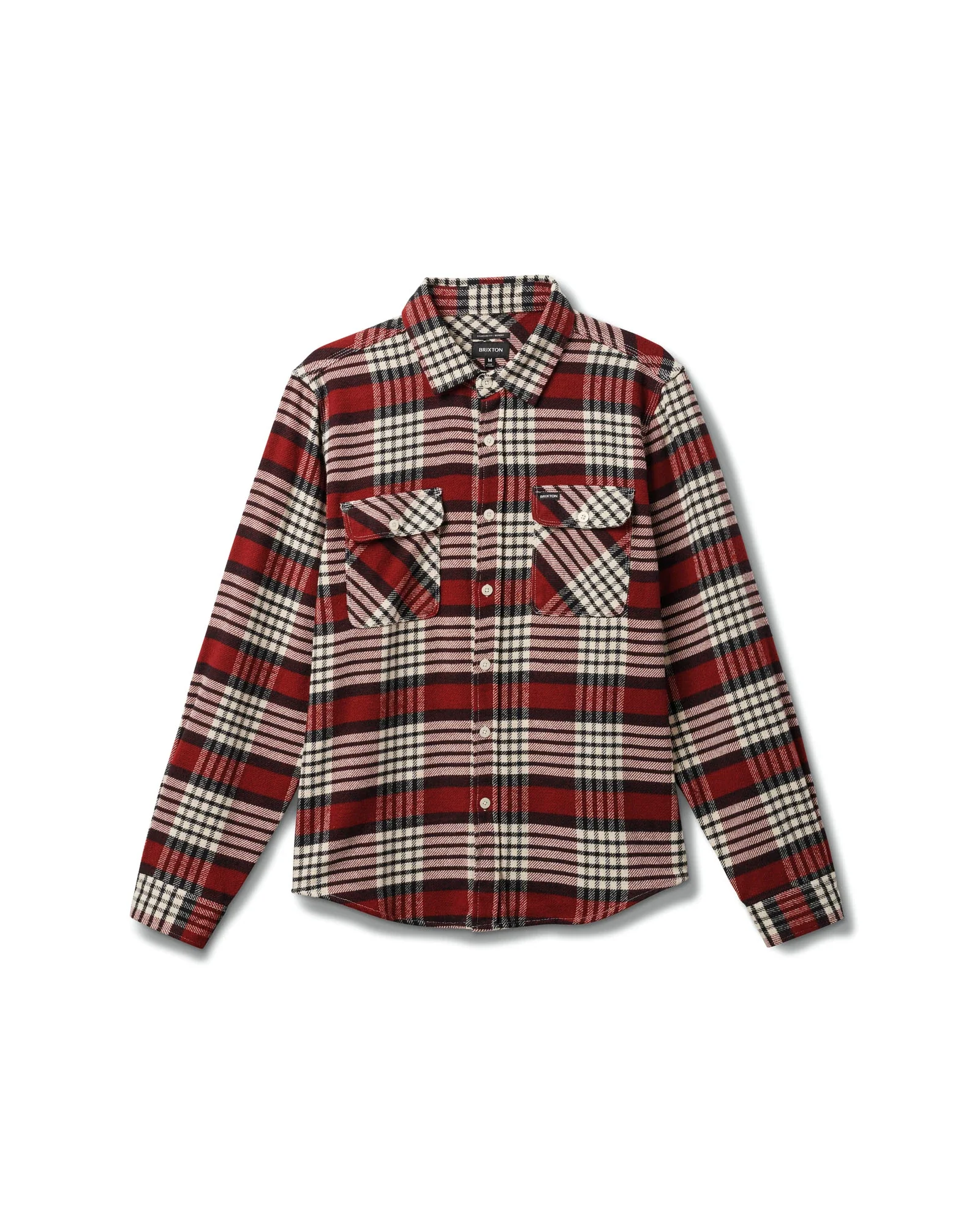 BRIXTON Bowery Long Sleeve Flannel Shirt - Island Berry/White Cap/Black - Image 3