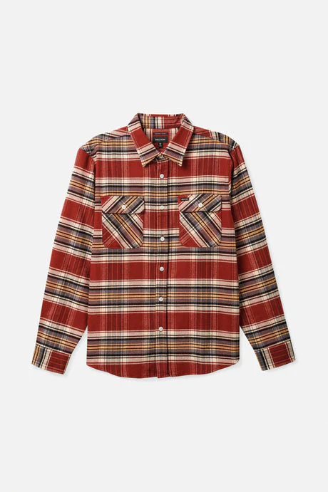 BRIXTON BOWERY STRETCH L/S UTILITY FLANNEL - Burnt Henna/Bright Gold/Black - Image 4