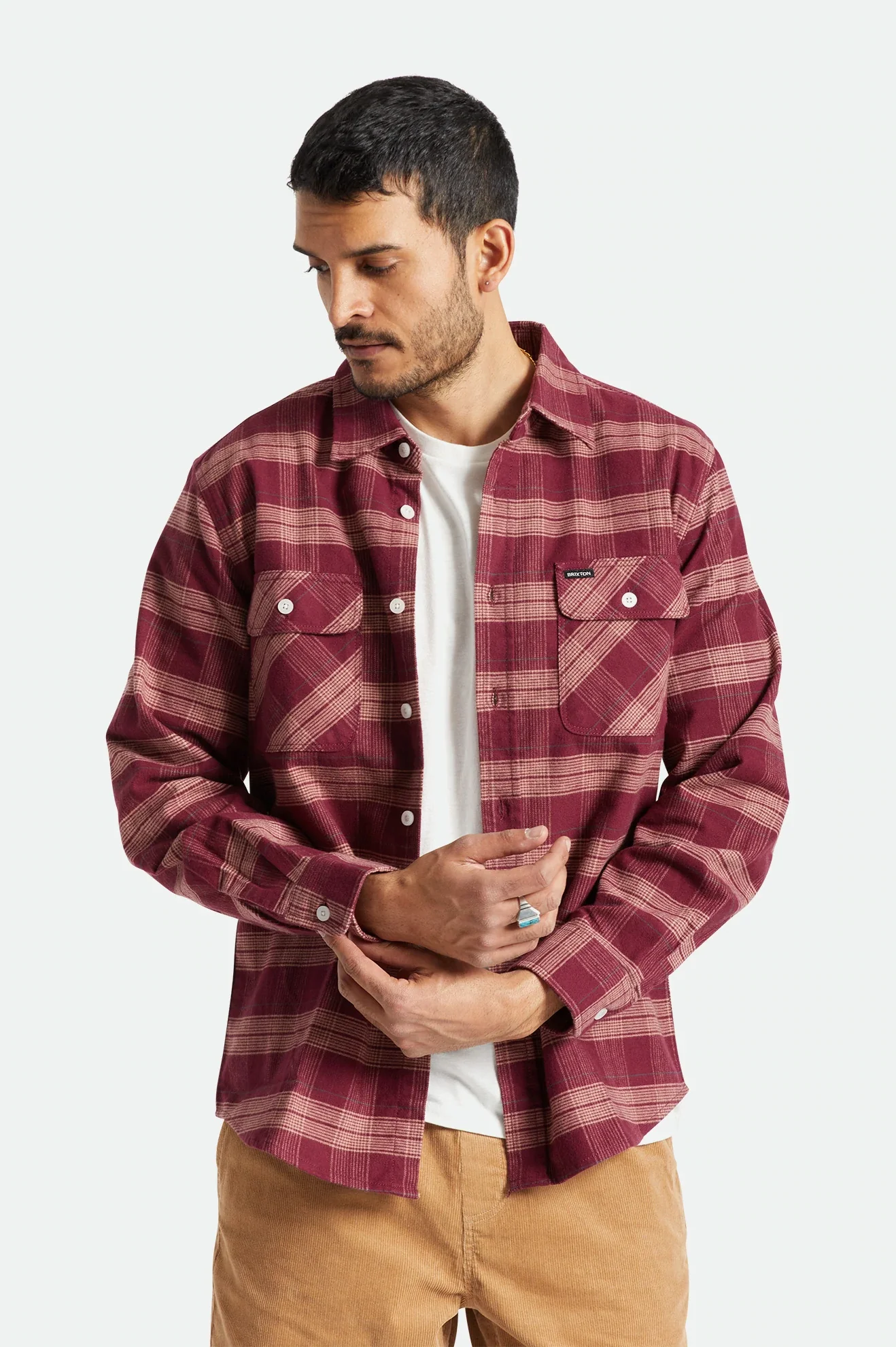 BRIXTON BOWERY STRETCH L/S UTILITY FLANNEL - Crimson - Image 3