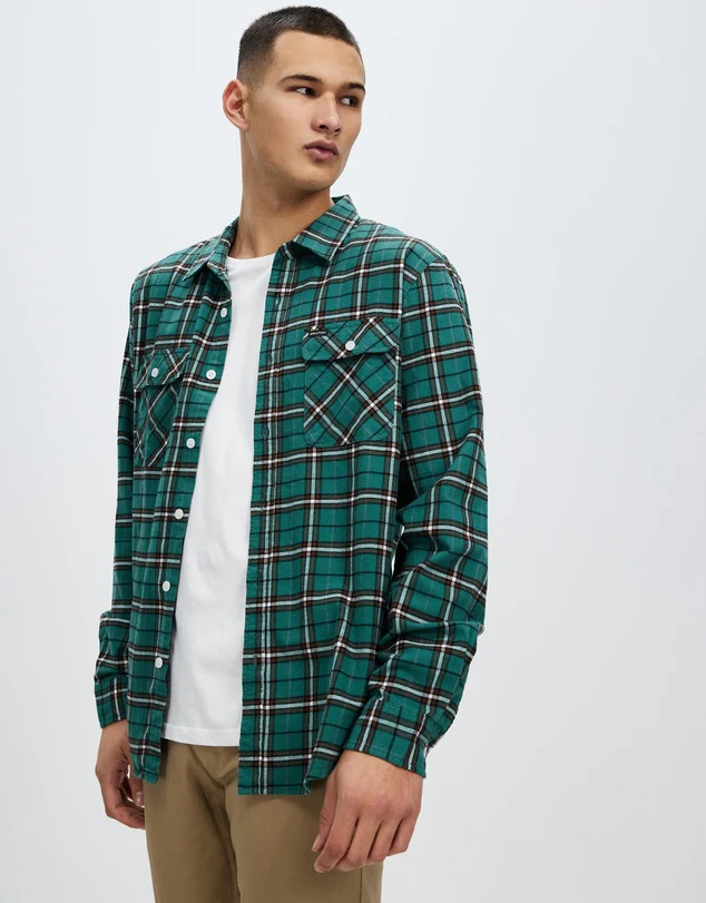 BRIXTON BOWERY SUMMER WEIGHT L/S WOVEN - Spruce/Off White/Dark Earth - Image 2