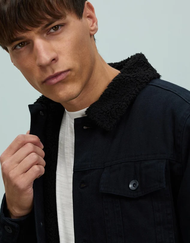 BRIXTON CABLE SHERPA LINED TRUCKER JACKET - Black - Image 3