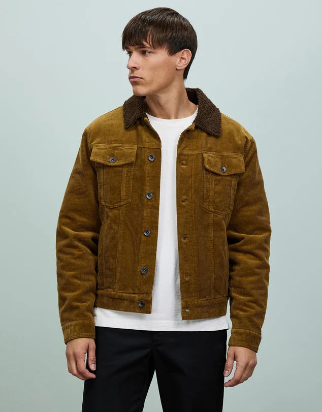 BRIXTON CABLE SHERPA LINED TRUCKER JACKET - Brass
