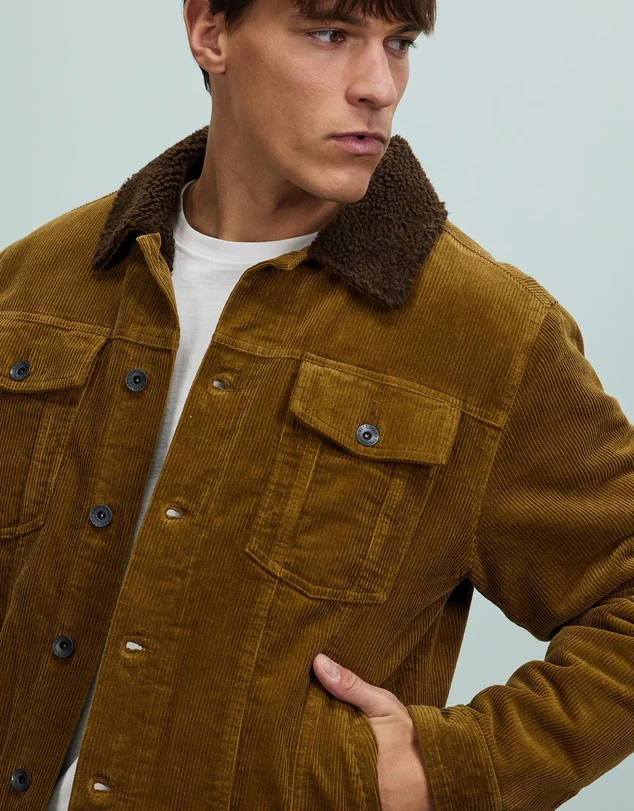 BRIXTON CABLE SHERPA LINED TRUCKER JACKET - Brass - Image 3