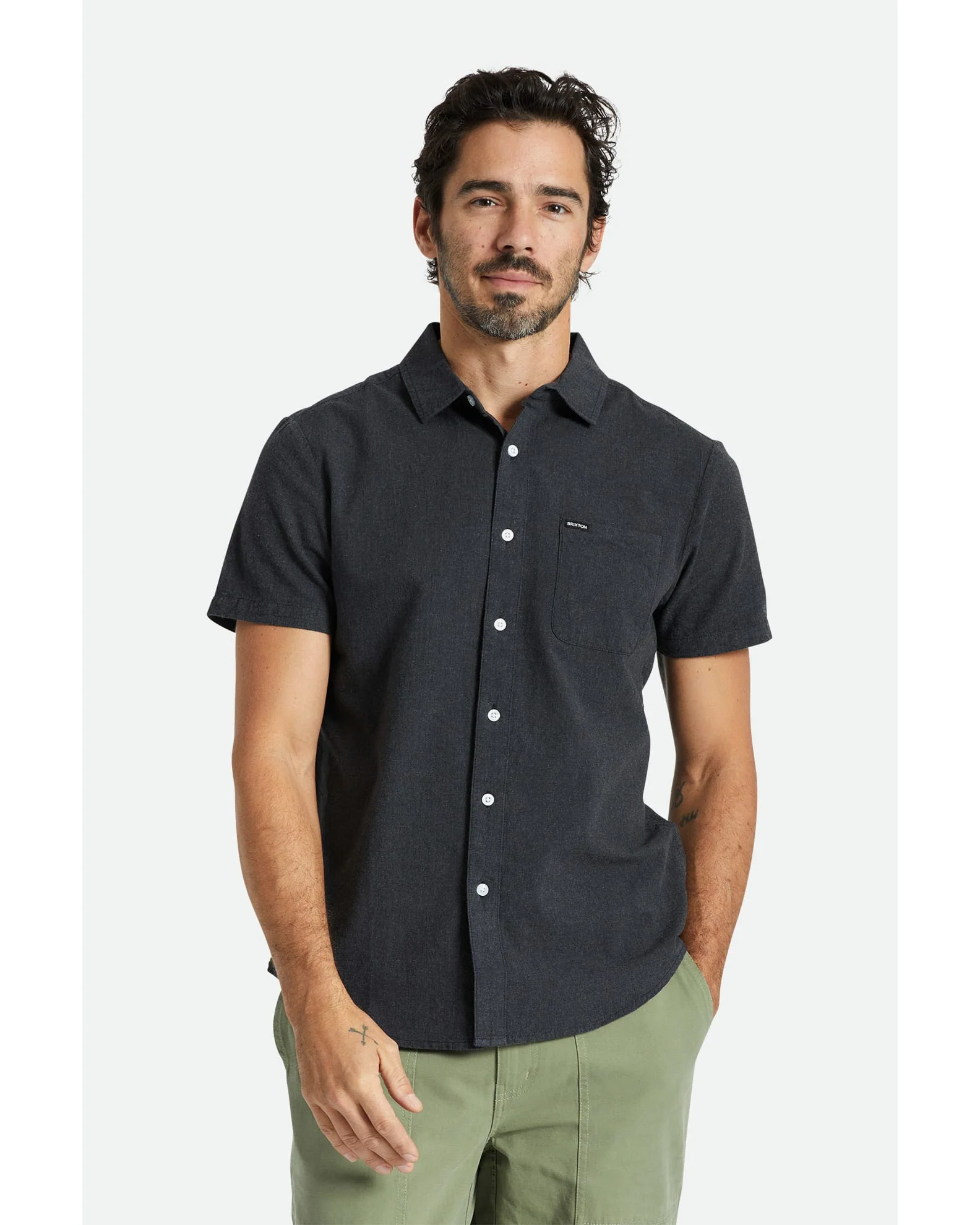 BRIXTON CHARTER FEATHERWEIGHT S/S SHIRT - Heather Black