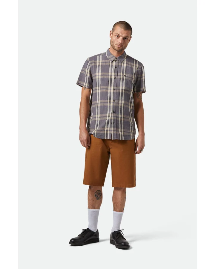 BRIXTON CHARTER LINEN BLEND S/S SHIRT 01441 - Char/Beige Plaid