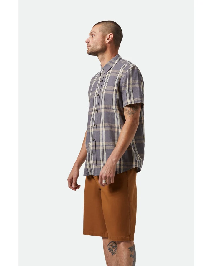 BRIXTON CHARTER LINEN BLEND S/S SHIRT 01441 - Char/Beige Plaid - Image 2