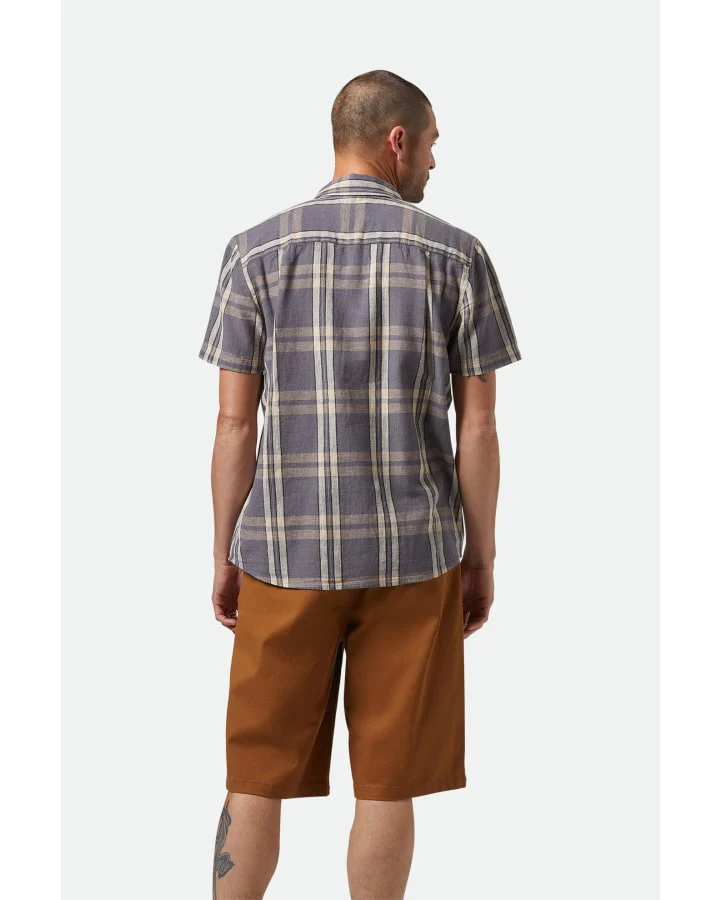 BRIXTON CHARTER LINEN BLEND S/S SHIRT 01441 - Char/Beige Plaid - Image 4
