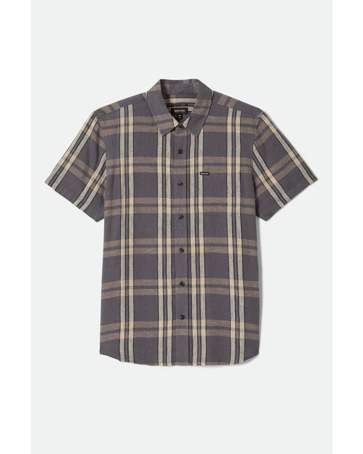 BRIXTON CHARTER LINEN BLEND S/S SHIRT 01441 - Char/Beige Plaid - Image 5