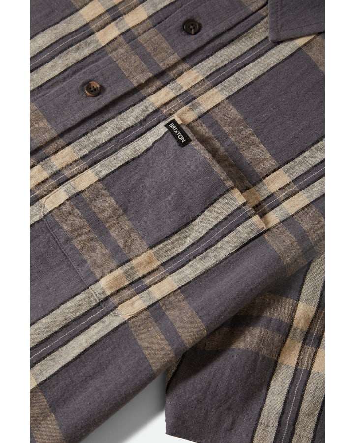 BRIXTON CHARTER LINEN BLEND S/S SHIRT 01441 - Char/Beige Plaid - Image 6