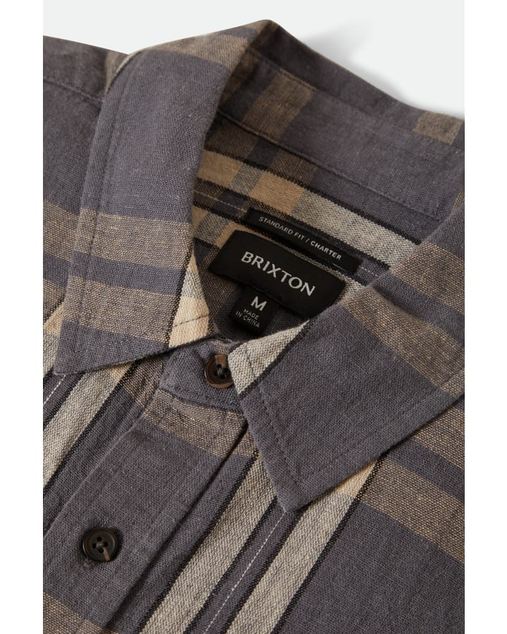 BRIXTON CHARTER LINEN BLEND S/S SHIRT 01441 - Char/Beige Plaid - Image 7
