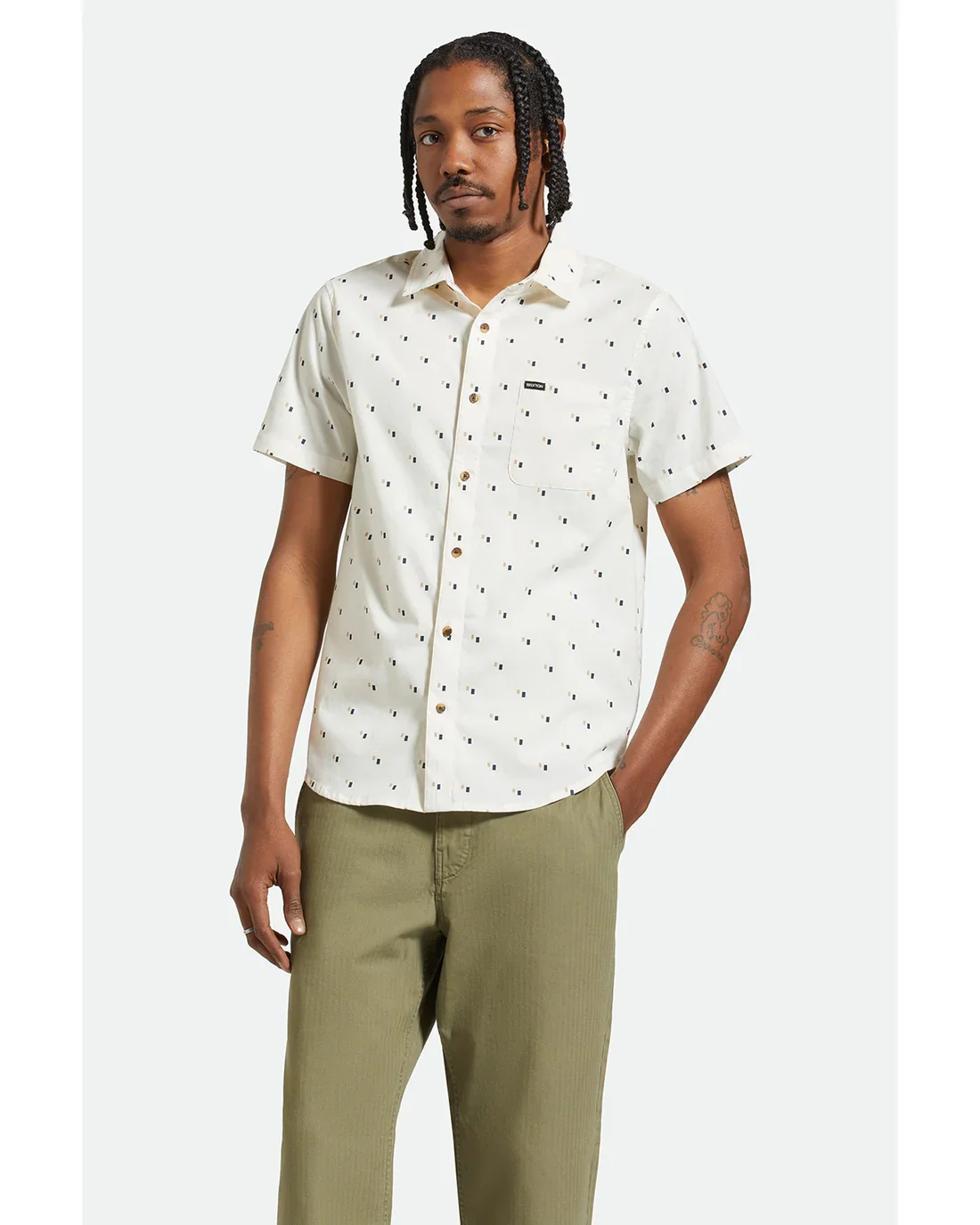 BRIXTON CHARTER PRINT S/S SHIRT- OFF WHITE/TIPPING SQUARE
