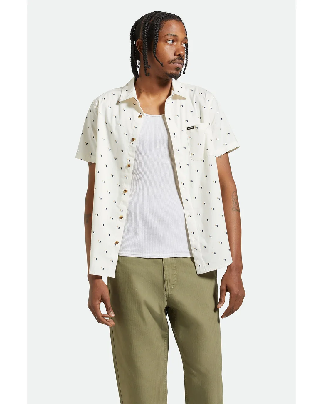 BRIXTON CHARTER PRINT S/S SHIRT- OFF WHITE/TIPPING SQUARE - Image 2