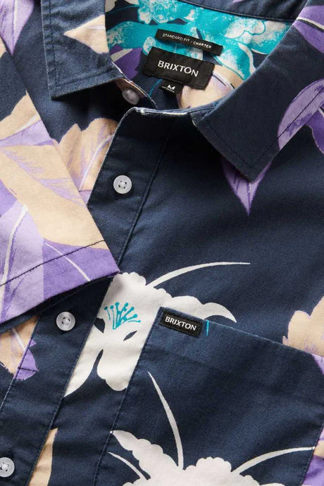 BRIXTON Charter Print S/S Shirt - Washed Navy Passion - Image 4