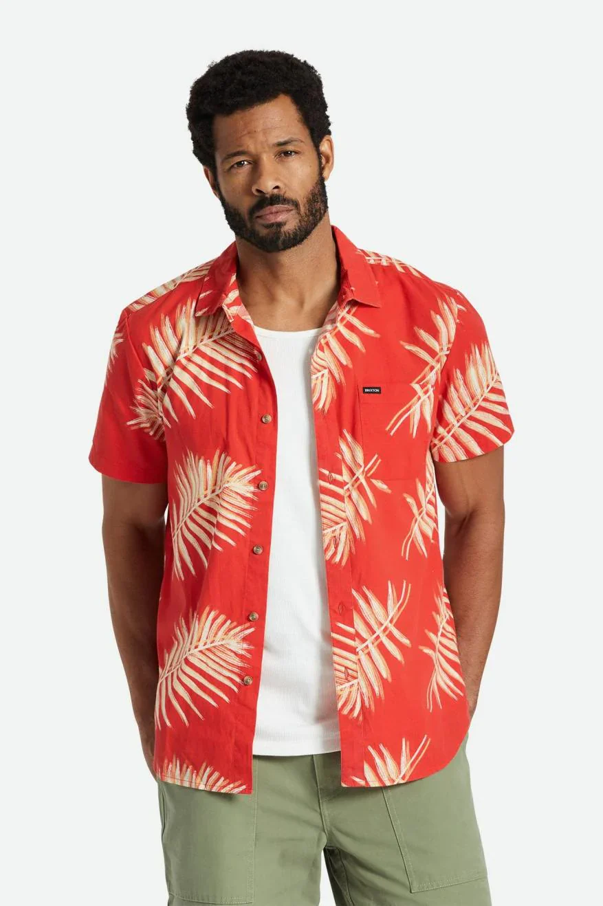 BRIXTON CHARTER PRINT S/S WOVEN - Aloha Red/Palm Leaf