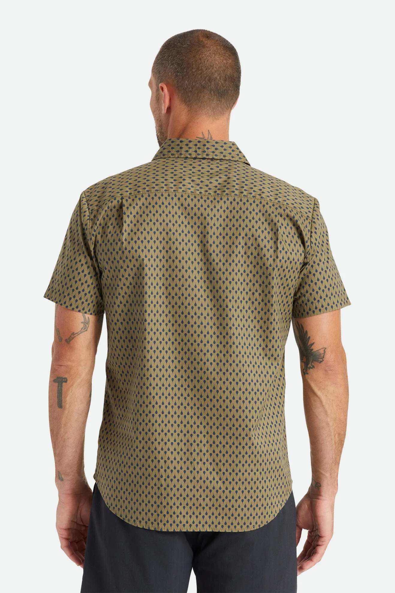 Brixton CHARTER PRINT Short Sleeve Woven - Military Olive/Navy - Image 4