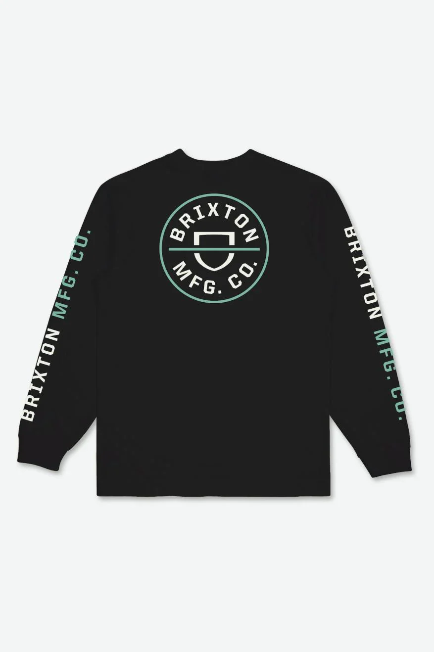 BRIXTON CREST L/S TEE - Black/Off White/Jade - Image 2