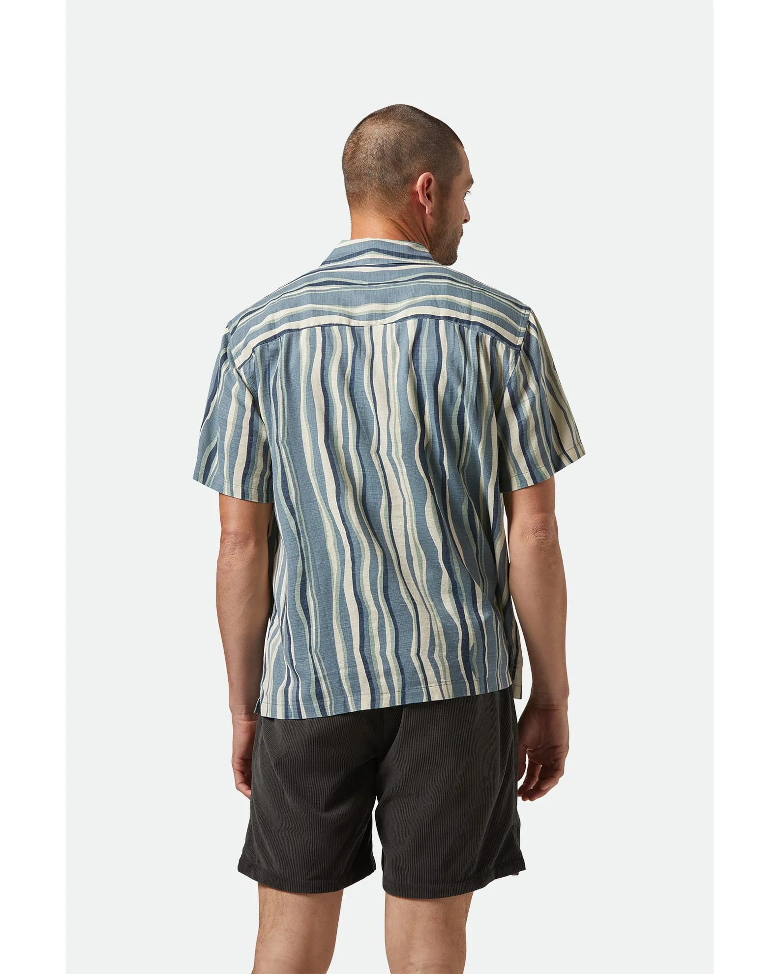 BRIXTON CRU Oxford Stripe S/S Shirt - Basalt Blue/Painterly Stripe - Image 3
