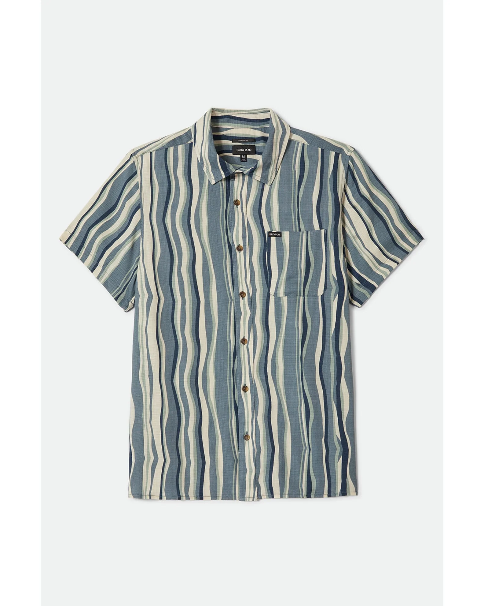 BRIXTON CRU Oxford Stripe S/S Shirt - Basalt Blue/Painterly Stripe - Image 5
