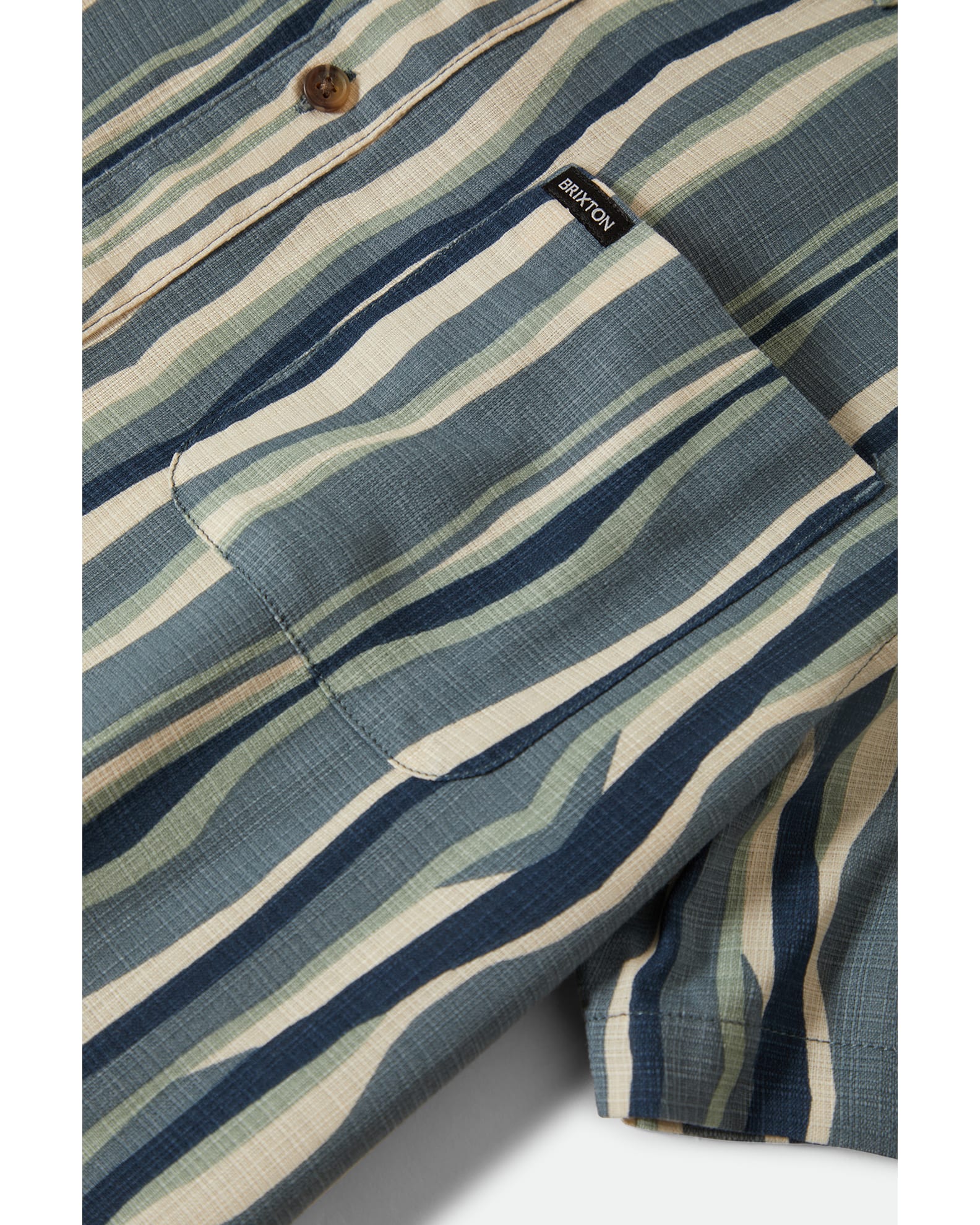 BRIXTON CRU Oxford Stripe S/S Shirt - Basalt Blue/Painterly Stripe - Image 6