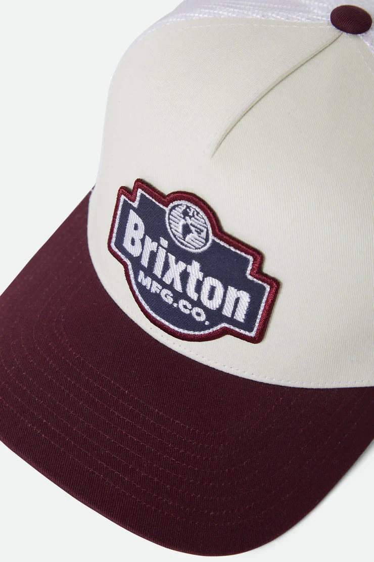 BRIXTON Genuine Quality NetPlus® Trucker Hat - Off White/Port - Image 2