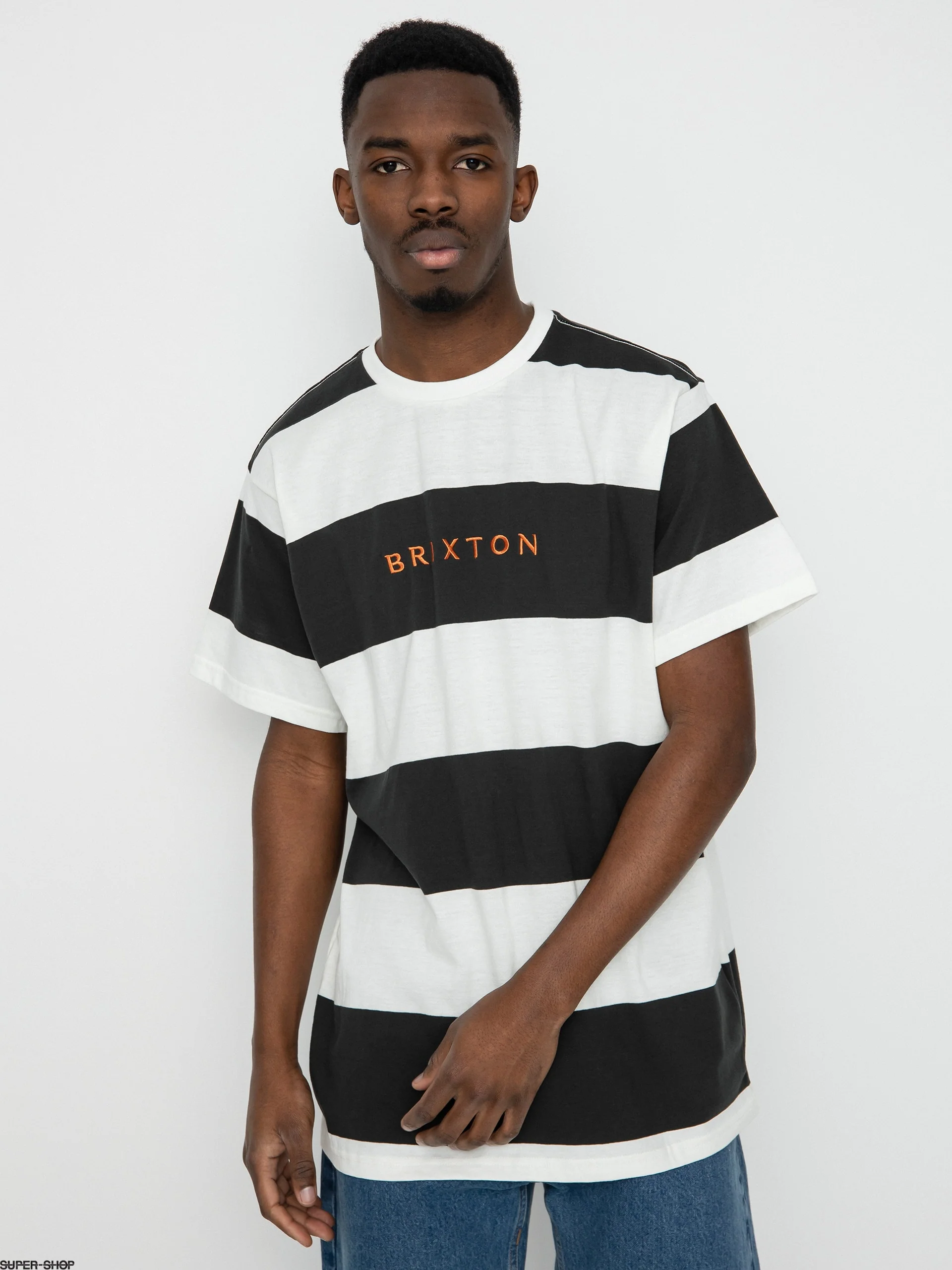 BRIXTON HILT ALPHA LINE S/S TEE - Off White/Washed Black/Paradise Orange
