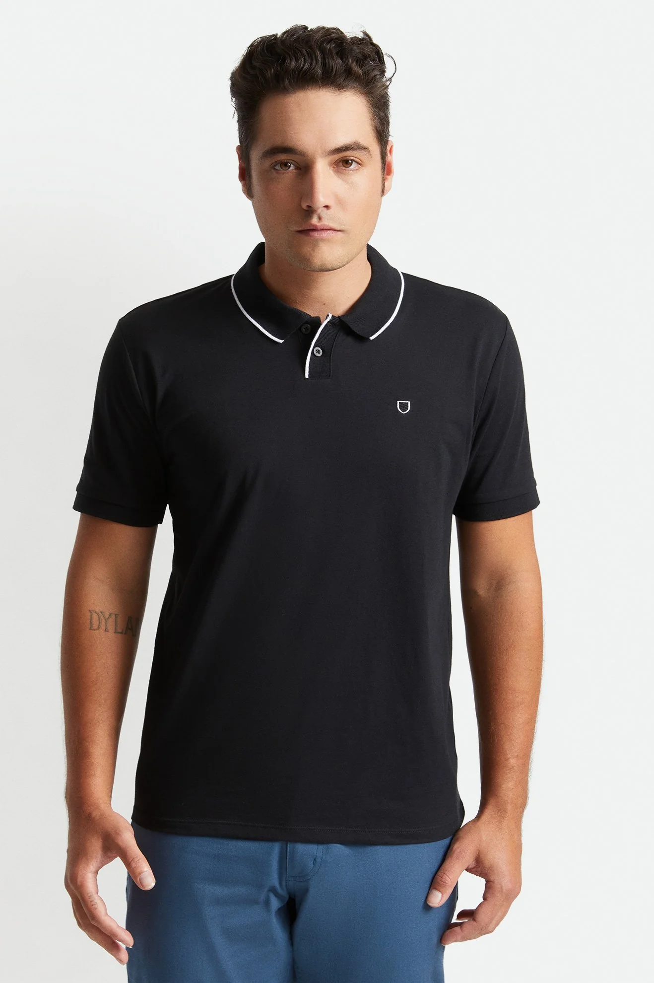 BRIXTON Proper S/S Jersey Polo Knit - Black/White - Image 2