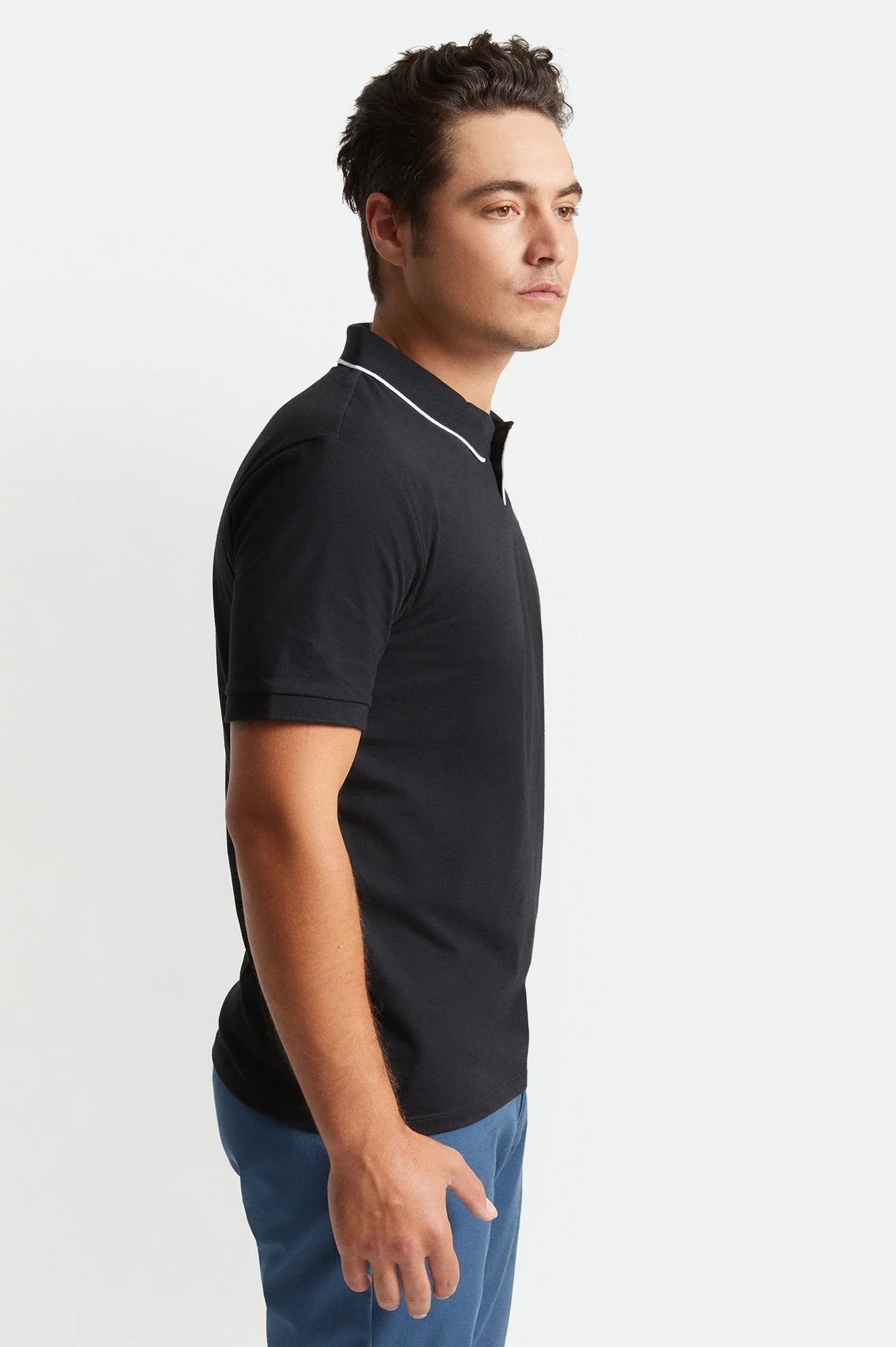 BRIXTON Proper S/S Jersey Polo Knit - Black/White - Image 3
