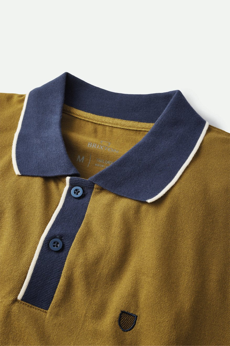 BRIXTON Proper S/S Polo Knit - Olive/Washed Navy - Image 4