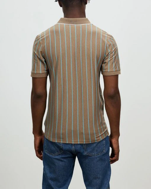 Brixton Proper Vertical short Sleeve Polo Knit - Twig/Teal - Image 3