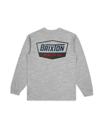 BRIXTON REGAL L/S TEE - HEATHER GREY/NAVY/BROWN