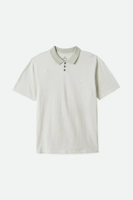 BRIXTON SHIELD HERRINGBONE S/S POLO - Mineral Grey/Off White - Image 2