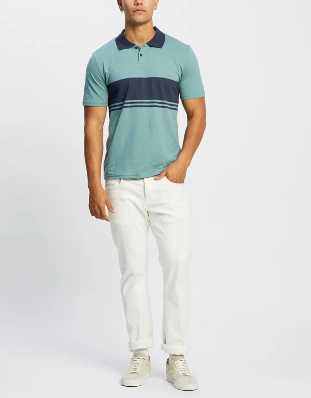 BRIXTON Shield Stripe X Knit SS Polo - Ocean/Washed Navy