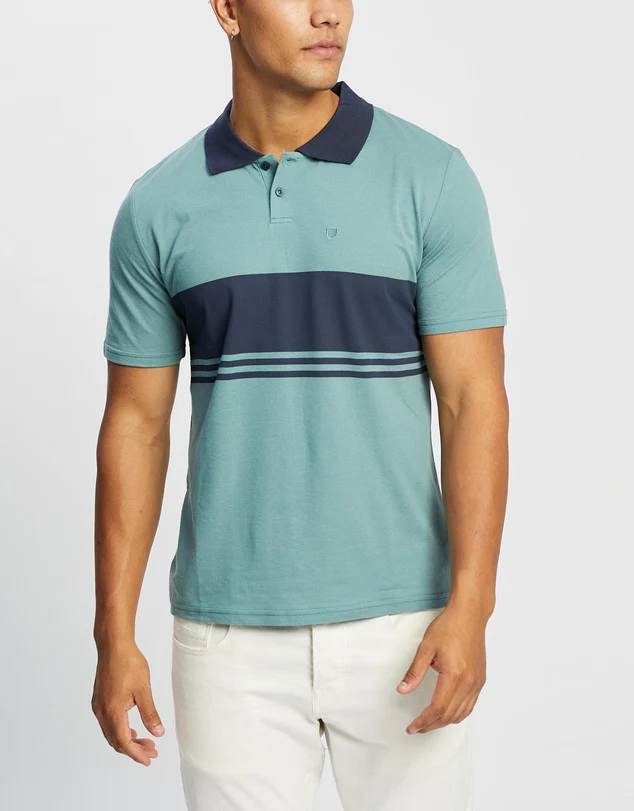 BRIXTON Shield Stripe X Knit SS Polo - Ocean/Washed Navy - Image 3
